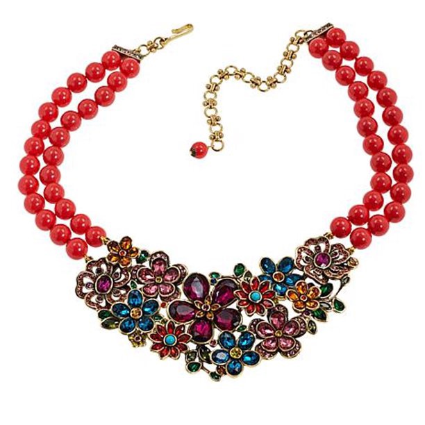 Heidi Daus Swarovski Crystal Drop Necklace ~ Flower Show (Coral Color)